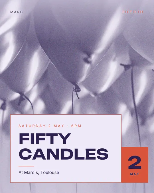 Sample flyer, "Laid card · Lavender and peach" template, Birthday: "Fifty candles"