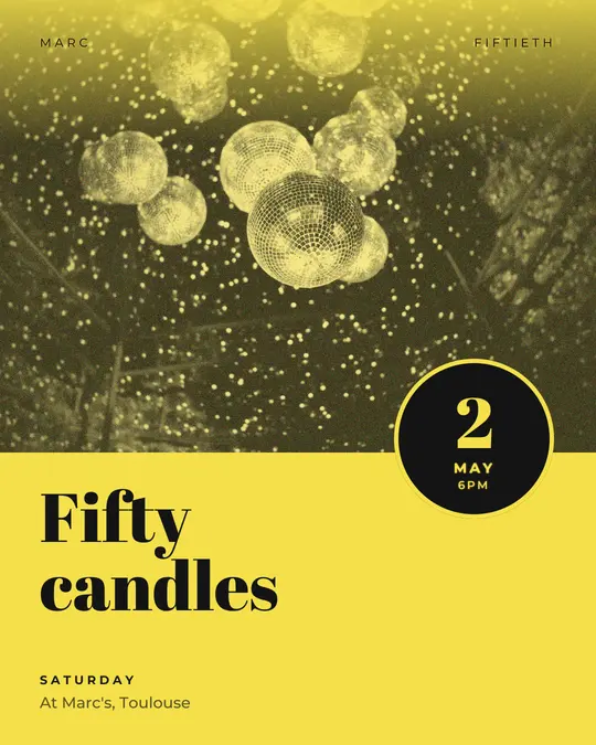 Sample flyer, "Seal · Lemon and black" template, Birthday: "Fifty candles"