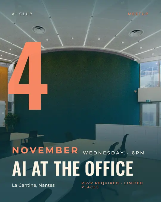 Sample flyer, "Giant date · Teal and coral" template, Conference: "AI at the office"