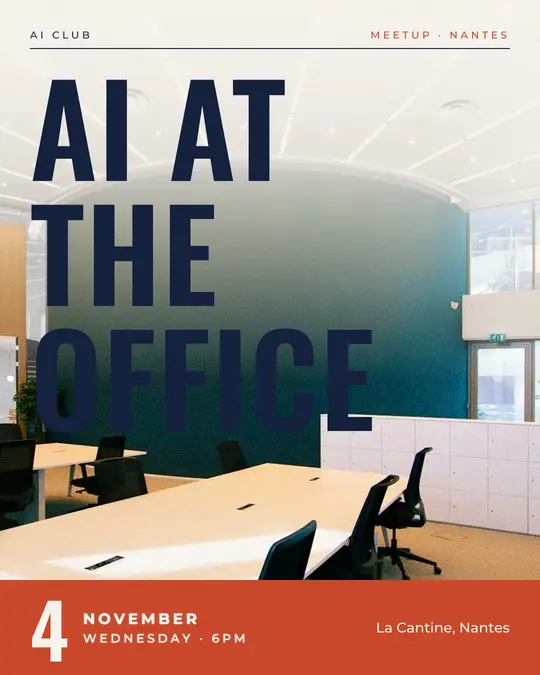 Sample flyer, "Cover · Paper and navy" template, Conference: "AI at the office"