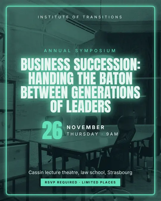 Sample flyer, "Neon · Ink and mint" template, Conference: "Business succession: handing the baton between generations of leaders"
