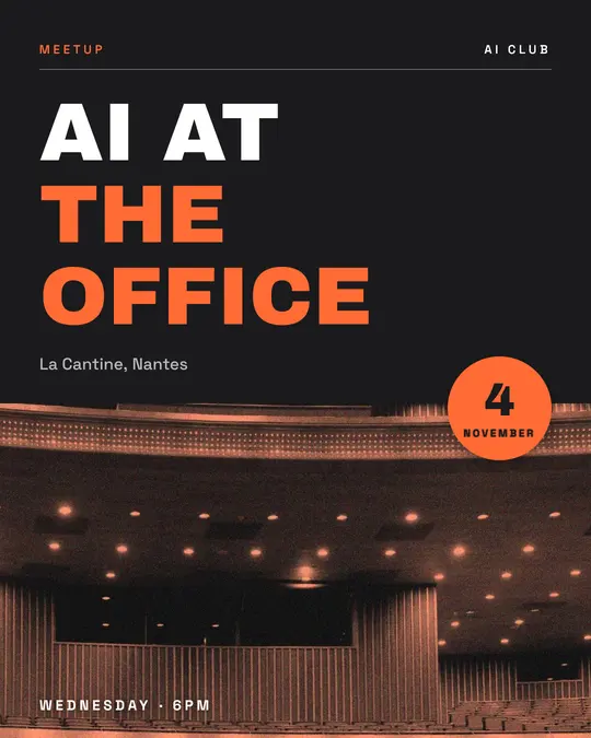 Sample flyer, "Photo foot · Orange on charcoal" template, Conference: "AI at the office"