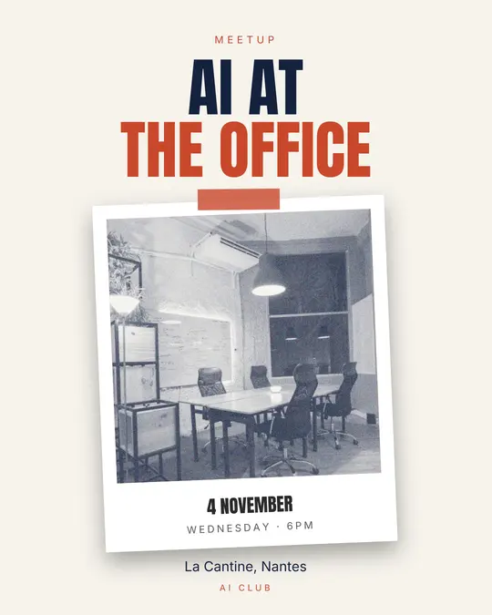 Sample flyer, "Print · Paper and navy" template, Conference: "AI at the office"