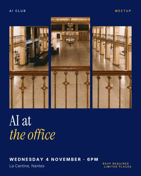 Sample flyer, "Triptych · Electric blue" template, Conference: "AI at the office"