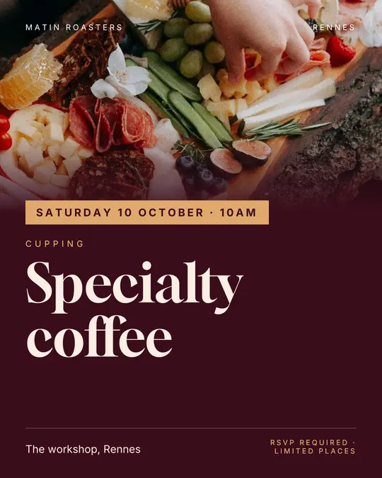 Sample flyer, "Banner · Burgundy and copper" template, Tasting: "Specialty coffee"