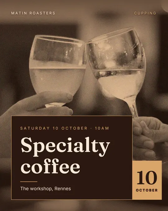 Sample flyer, "Laid card · Chocolate and cream" template, Tasting: "Specialty coffee"
