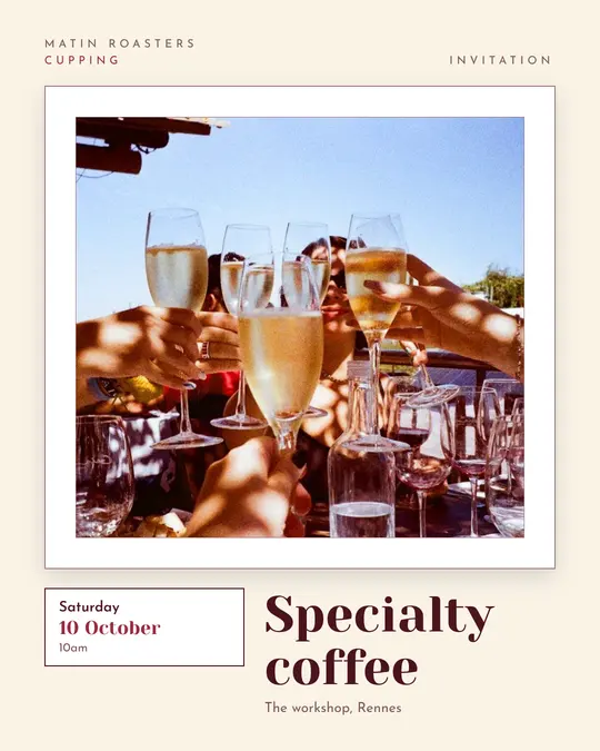 Sample flyer, "Gallery · Cream and burgundy" template, Tasting: "Specialty coffee"