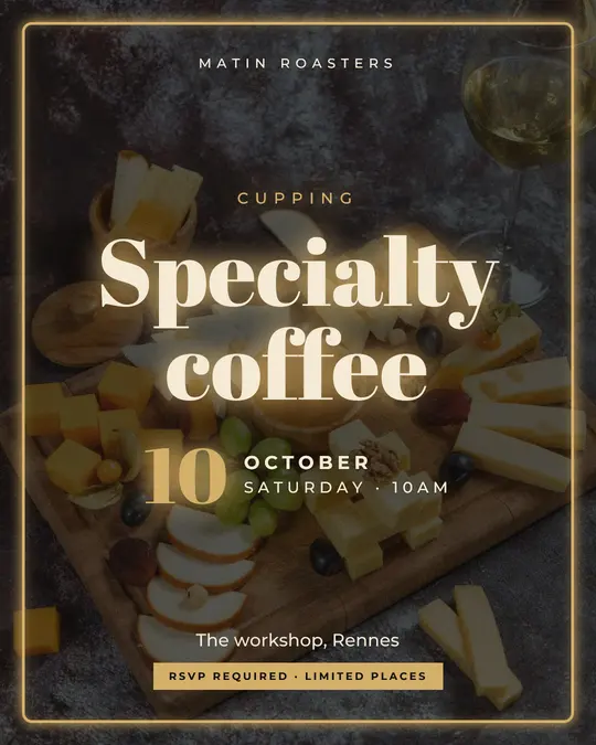 Sample flyer, "Neon · Black and gold" template, Tasting: "Specialty coffee"