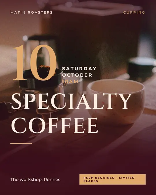Sample flyer, "Grand poster · Burgundy and copper" template, Tasting: "Specialty coffee"