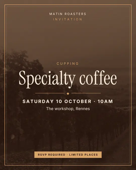 Sample flyer, "Framed card · Chocolate and cream" template, Tasting: "Specialty coffee"