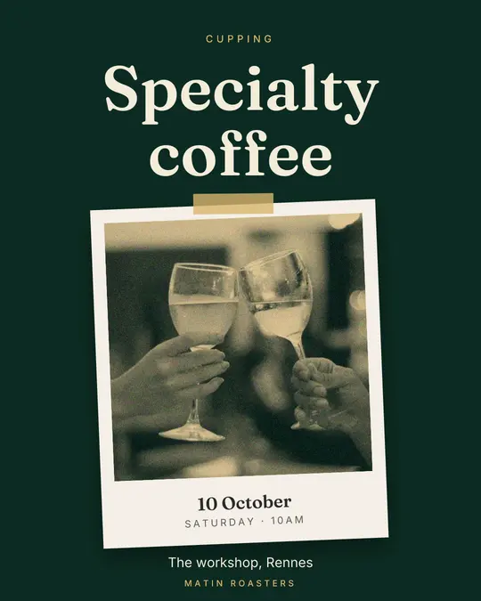 Sample flyer, "Print · Golden emerald" template, Tasting: "Specialty coffee"
