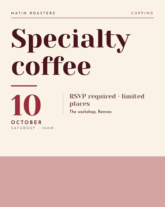 Sample flyer, "Typographic · Cream and burgundy" template, Tasting: "Specialty coffee"