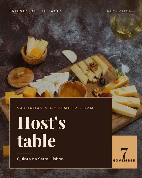 Sample flyer, "Laid card · Chocolate and cream" template, Dinner & reception: "Host's table"