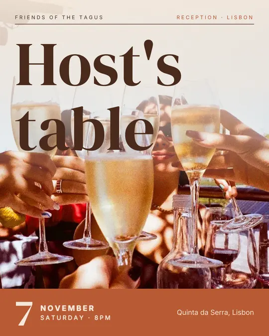 Sample flyer, "Cover · Sand and terracotta" template, Dinner & reception: "Host's table"
