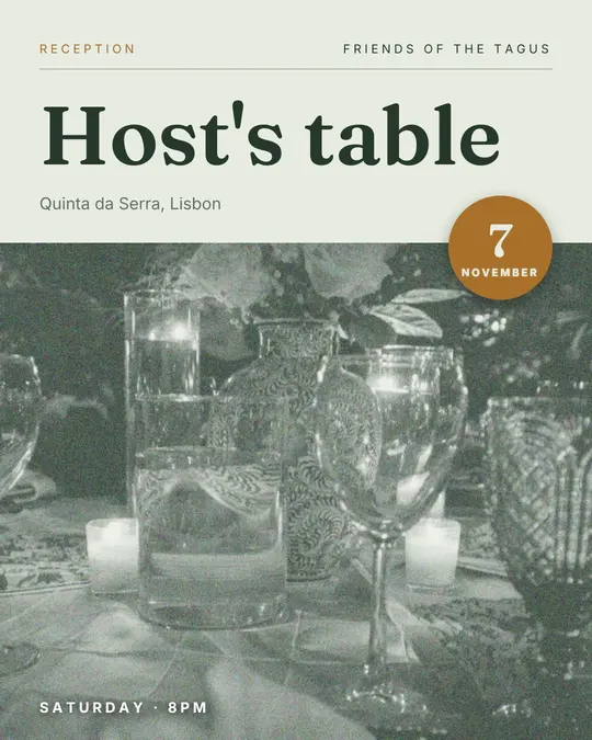 Sample flyer, "Photo foot · Sage and ochre" template, Dinner & reception: "Host's table"