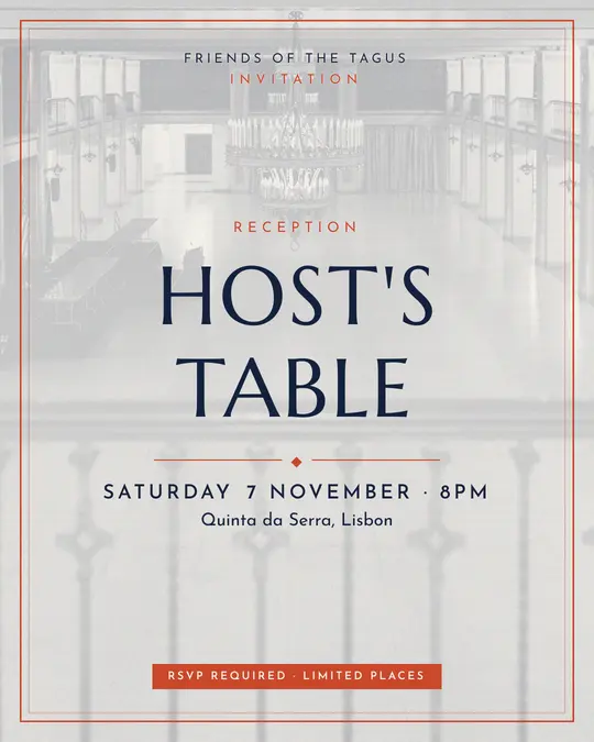 Sample flyer, "Framed card · Paper and navy" template, Dinner & reception: "Host's table"