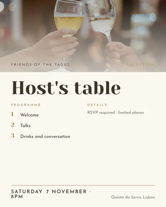 Sample flyer, "Programme · Golden ivory" template, Dinner & reception: "Host's table"
