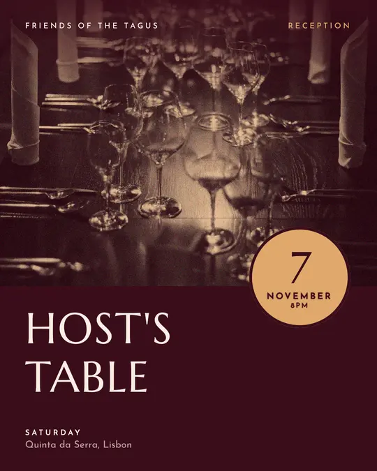 Sample flyer, "Seal · Burgundy and copper" template, Dinner & reception: "Host's table"