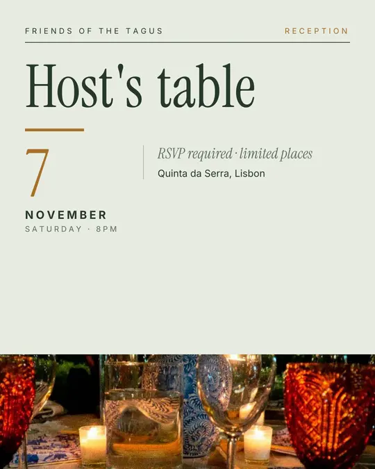 Sample flyer, "Typographic · Sage and ochre" template, Dinner & reception: "Host's table"