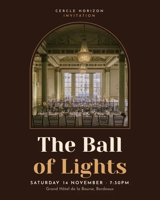 Sample flyer, "Arch · Chocolate and cream" template, Gala: "The Ball of Lights"