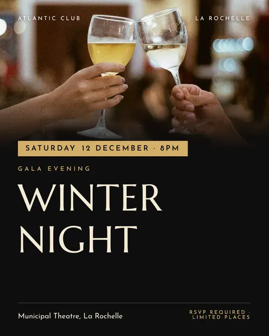 Sample flyer, "Banner · Black and gold" template, Gala: "Winter night"