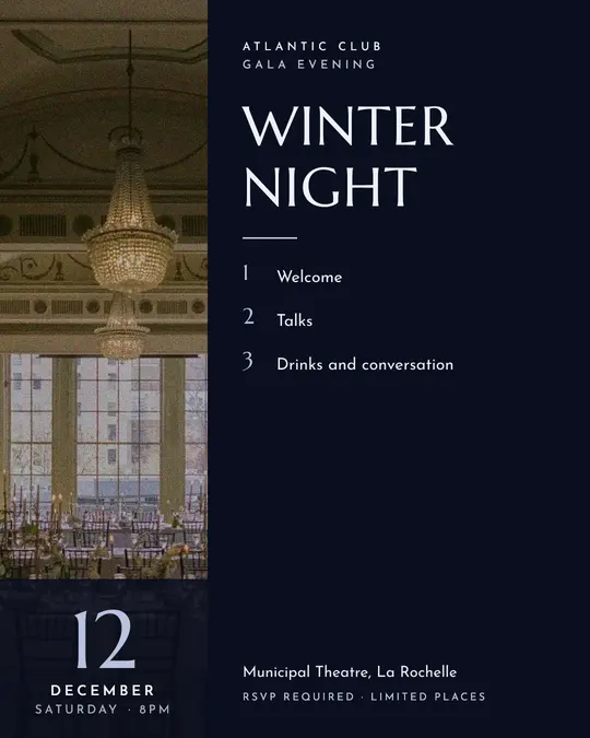 Sample flyer, "Column · Silver midnight" template, Gala: "Winter night"