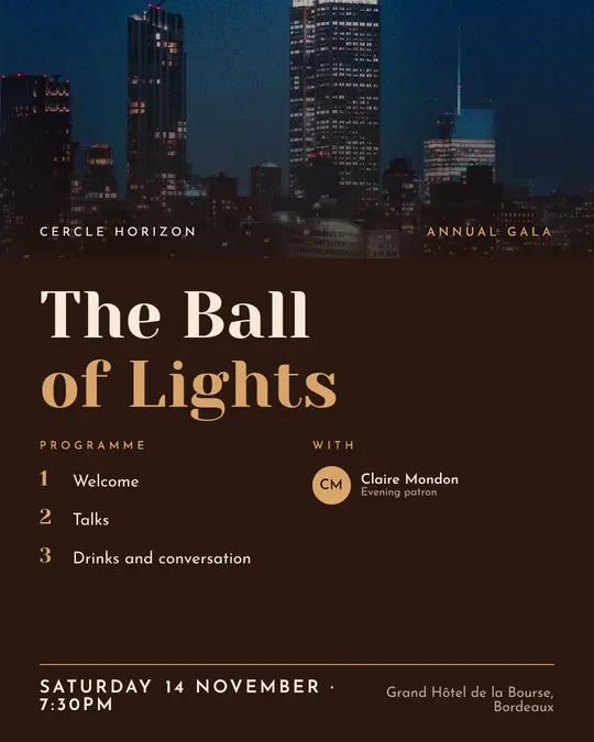 Sample flyer, "Programme · Chocolate and cream" template, Gala: "The Ball of Lights"