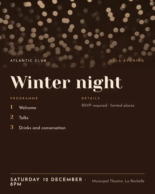 Sample flyer, "Programme · Chocolate and cream" template, Gala: "Winter night"