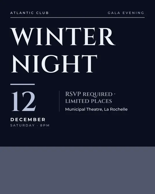 Sample flyer, "Typographic · Silver midnight" template, Gala: "Winter night"