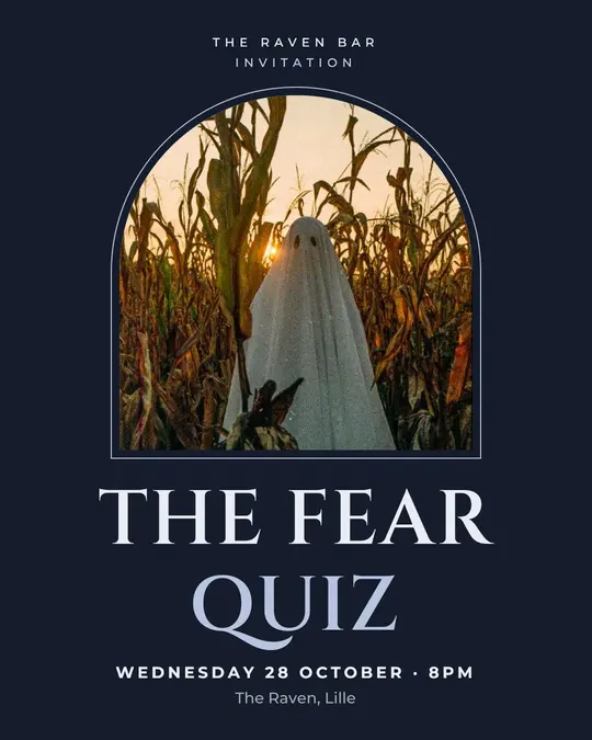 Sample flyer, "Arch · Moon mist" template, Halloween: "The Fear Quiz"