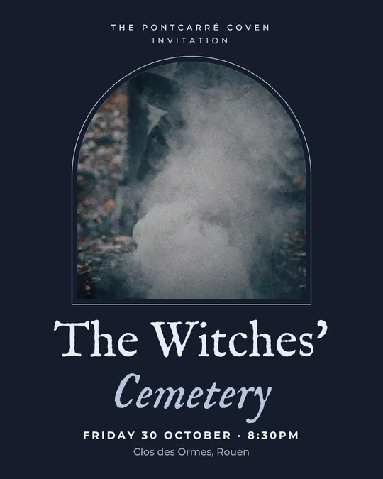 Sample flyer, "Arch · Moon mist" template, Halloween: "The Witches' Cemetery"