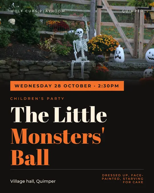 Sample flyer, "Banner · Ink and orange" template, Halloween: "The Little Monsters' Ball"
