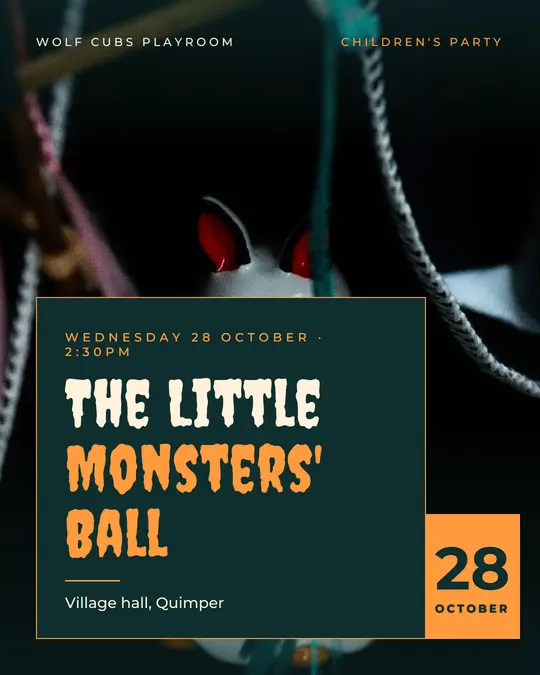 Sample flyer, "Laid card · Mint and pumpkin" template, Halloween: "The Little Monsters' Ball"