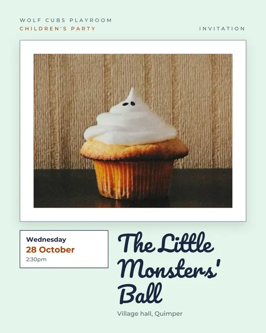 Sample flyer, "Gallery · Ghost and mint" template, Halloween: "The Little Monsters' Ball"