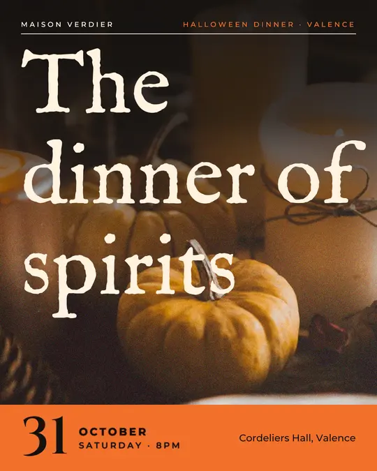 Sample flyer, "Cover · Ink and orange" template, Halloween: "The dinner of spirits"