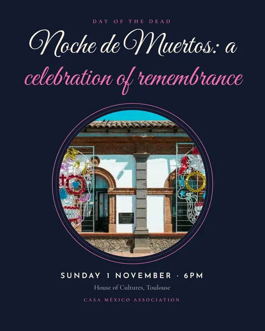 Sample flyer, "Medallion · Muertos night" template, Halloween: "Noche de Muertos: a celebration of remembrance"