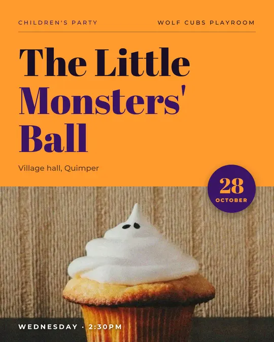 Sample flyer, "Photo foot · Bright pumpkin" template, Halloween: "The Little Monsters' Ball"