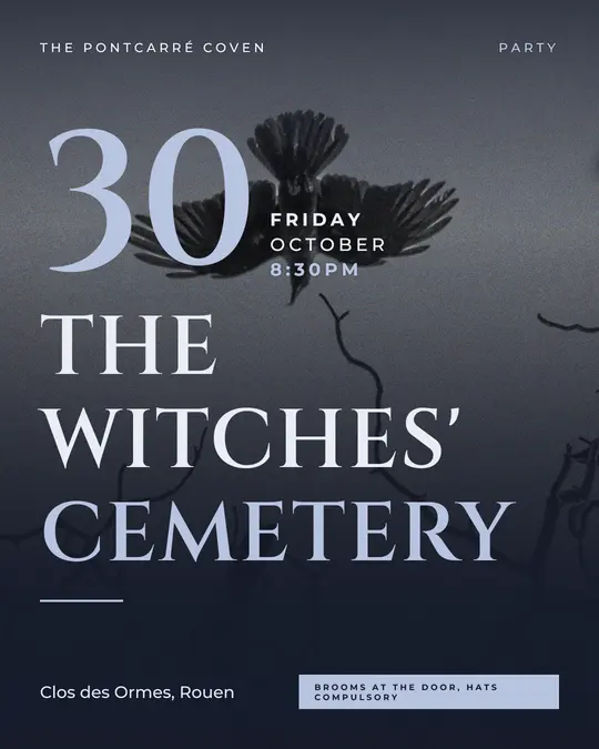 Sample flyer, "Grand poster · Moon mist" template, Halloween: "The Witches' Cemetery"