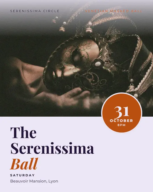 Sample flyer, "Seal · Lavender mist" template, Halloween: "The Serenissima Ball"