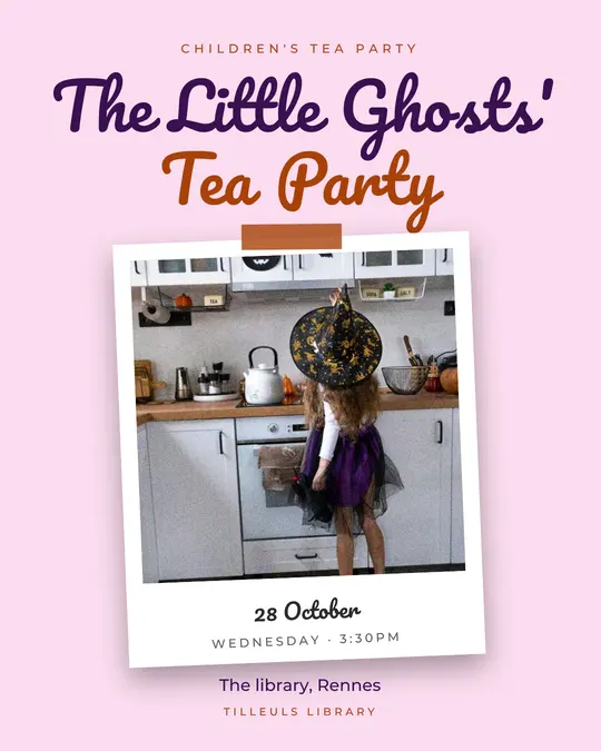 Sample flyer, "Print · Witch pink" template, Halloween: "The Little Ghosts' Tea Party"