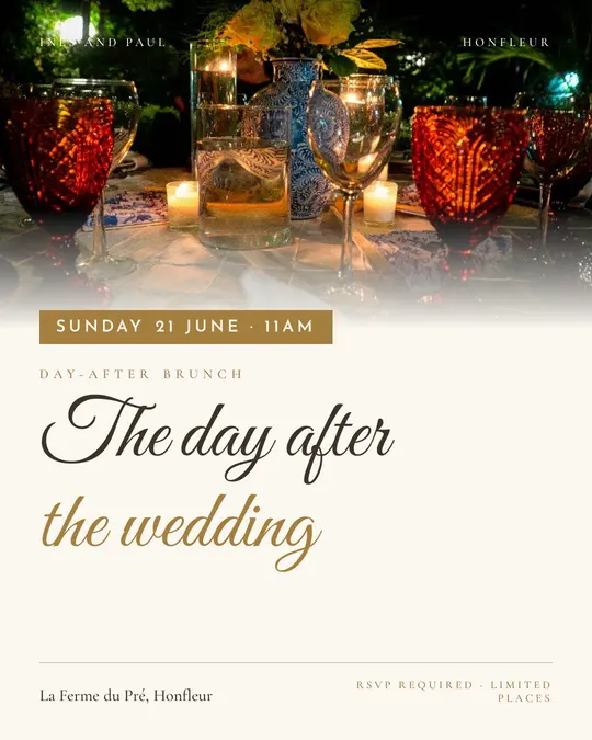 Sample flyer, "Banner · Golden ivory" template, Wedding: "The day after the wedding"