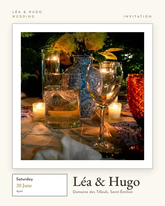 Sample flyer, "Gallery · Golden ivory" template, Wedding: "Léa & Hugo"