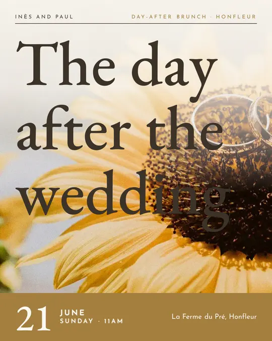 Sample flyer, "Cover · Golden ivory" template, Wedding: "The day after the wedding"