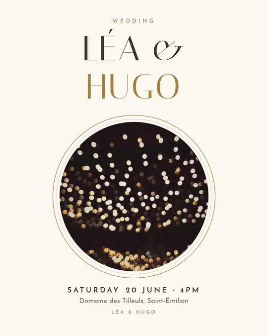Sample flyer, "Medallion · Golden ivory" template, Wedding: "Léa & Hugo"