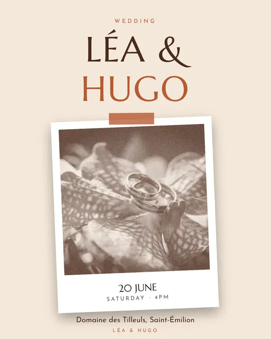 Sample flyer, "Print · Sand and terracotta" template, Wedding: "Léa & Hugo"