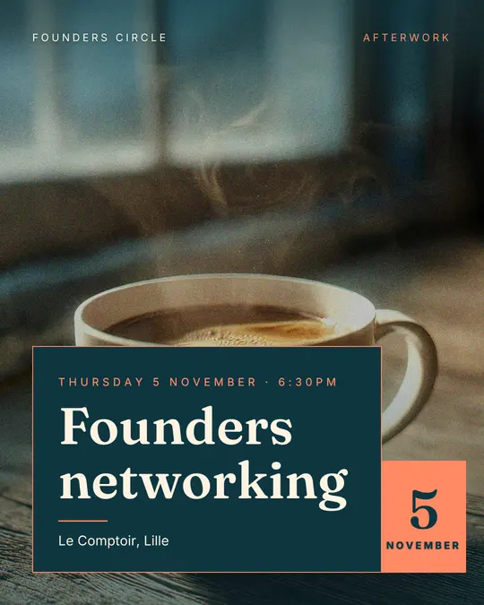 Sample flyer, "Laid card · Teal and coral" template, Business meetup: "Founders networking"