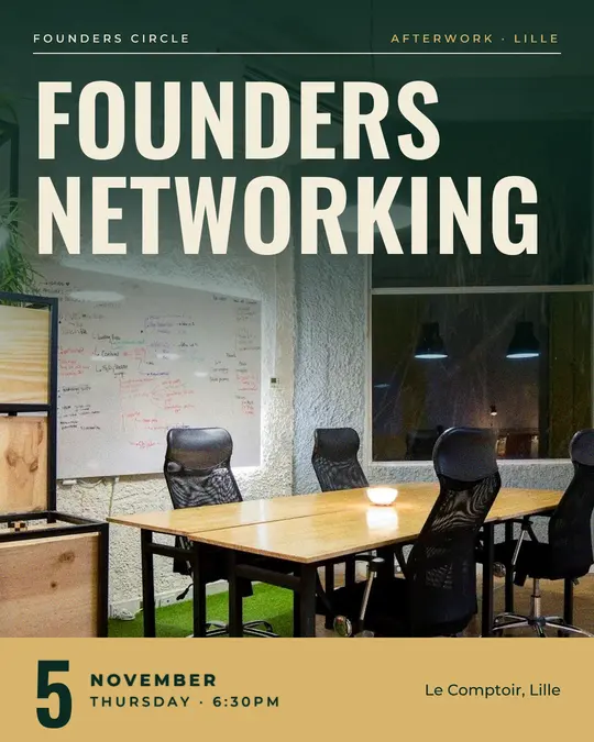 Sample flyer, "Cover · Golden emerald" template, Business meetup: "Founders networking"
