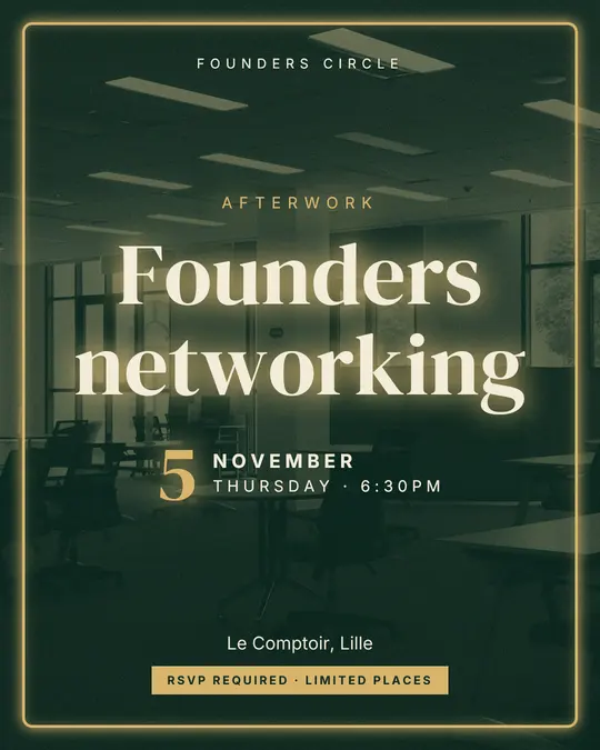 Sample flyer, "Neon · Golden emerald" template, Business meetup: "Founders networking"