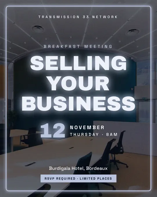 Sample flyer, "Neon · Silver midnight" template, Business meetup: "Selling your business"