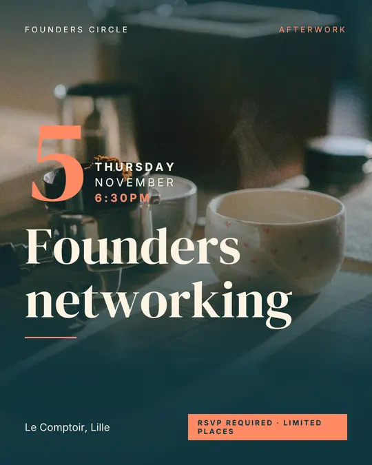 Sample flyer, "Grand poster · Teal and coral" template, Business meetup: "Founders networking"